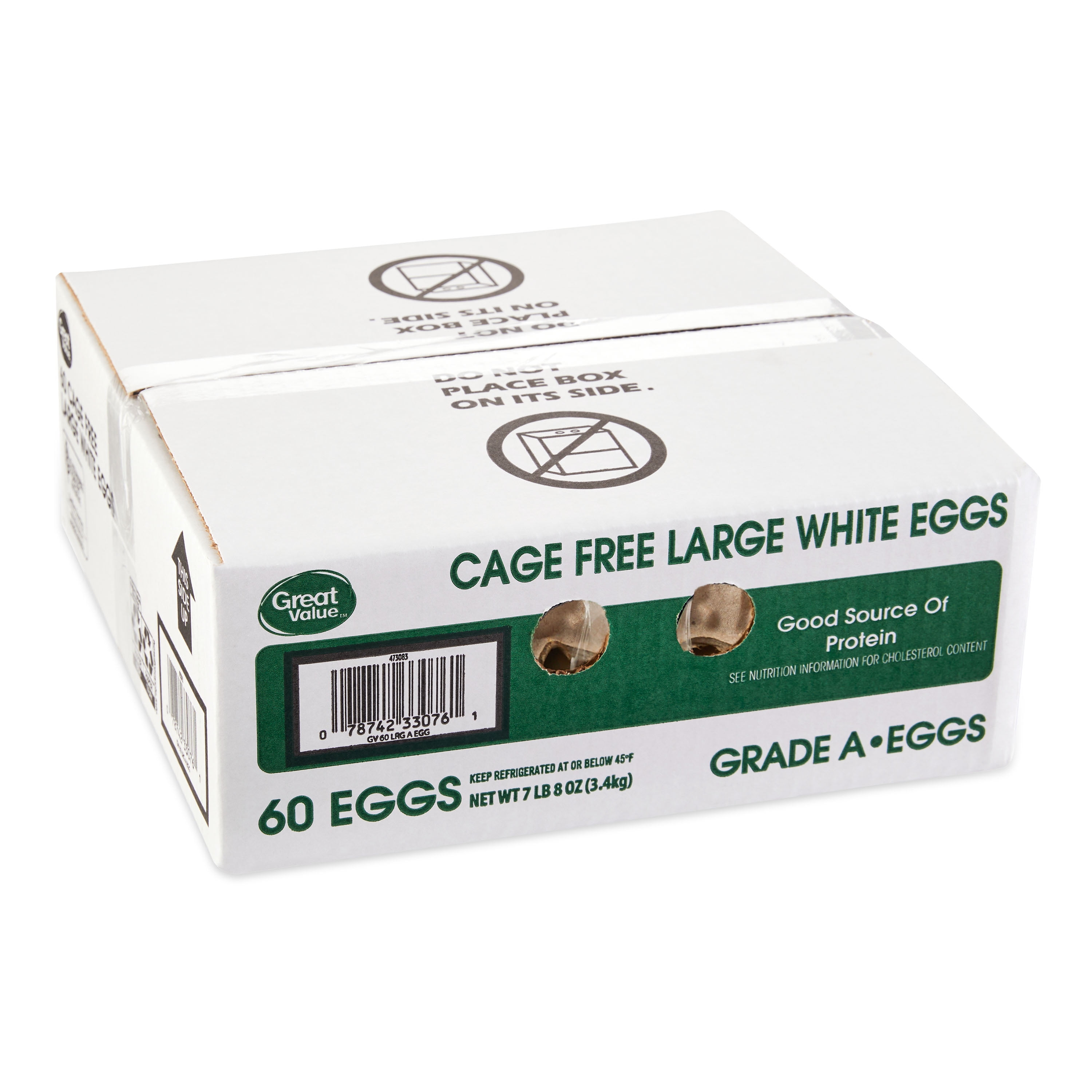 Great Value Cage Free Large White Eggs, 60 Count