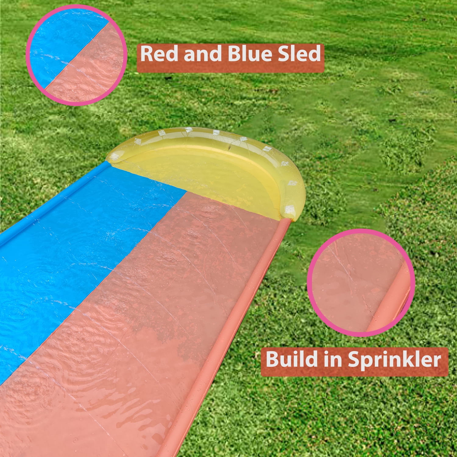 DimpleChild Kids Lawn Water Slide with 2 Body Boards, PVC, 16 ft x 5 ft