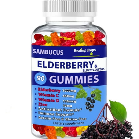 Elderberry Gummies with Zinc and Vitamin C (90 pcs) - Sambucus Elderberry Gummies for Adults and Kids - Black Elderberry Gummies - Immune Support - Organic Herbal Berries and Elderflowers