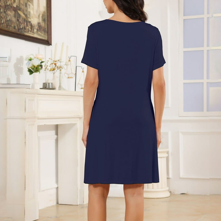 QSAWXQZ Women's T Shirt Dress Short Sleeve Crew Neck Loose A Line Sleepwear Navy L, Size: Large, Blue QSAWXQZ Women's T Shirt Dress Short Sleeve Crew Neck Loose A Line Sleepwear Navy L, Size: Large, Blue