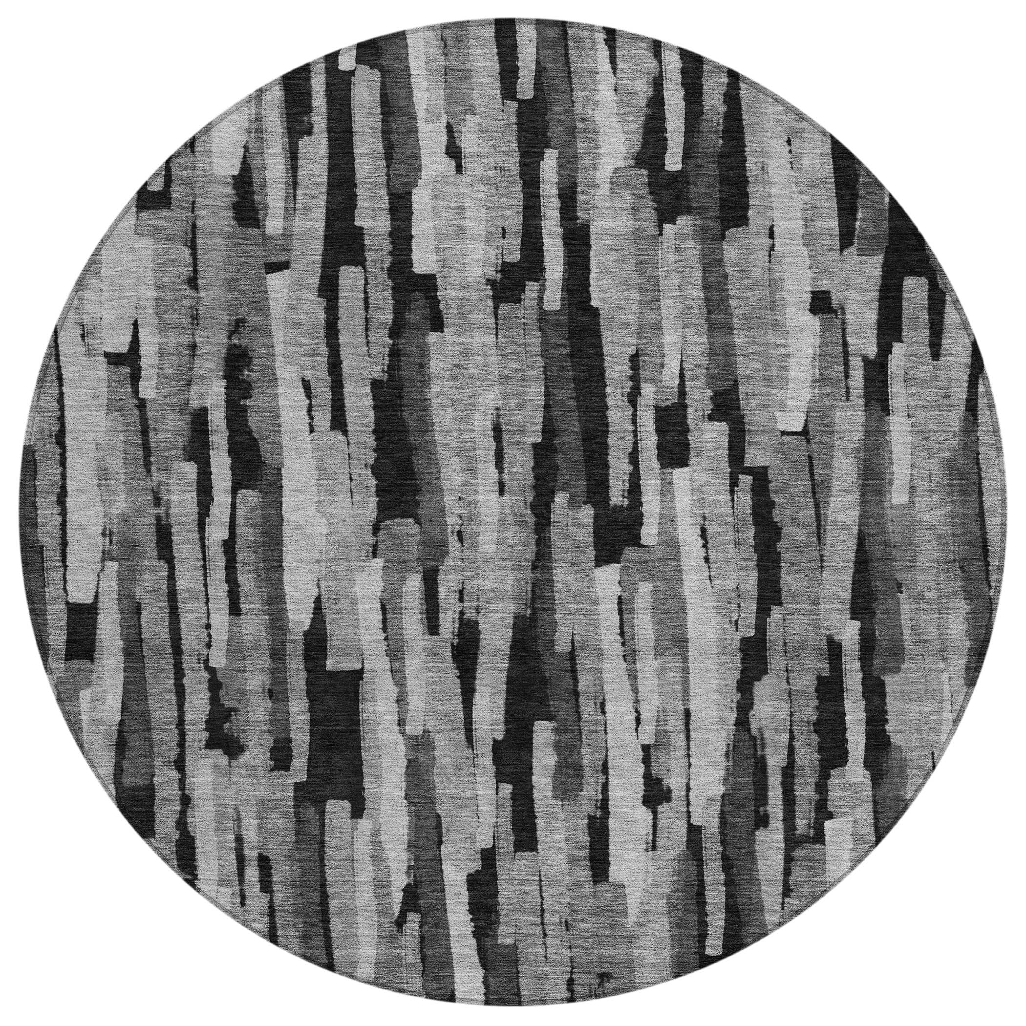 Addison Rugs Chantille Indoor/Outdoor Transitional Stripes Gray Washable Round Rug, 8' x 8'