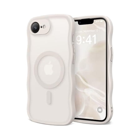 Eryueer for iPhone 16e Case for Women Girls, Upgraded [Full Camera Protection] [Compatible with MagSafe] Cute Wave Translucent Matte Phone Case for iPhone SE 4 6.1-Inch, Stone