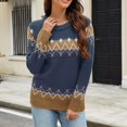 thumbnail image 2 of Women's Sweater Vintage Color Block Knitted Long Sleeve Shirts Jacquard Loose Fit Fall Sweaters, 2 of 2
