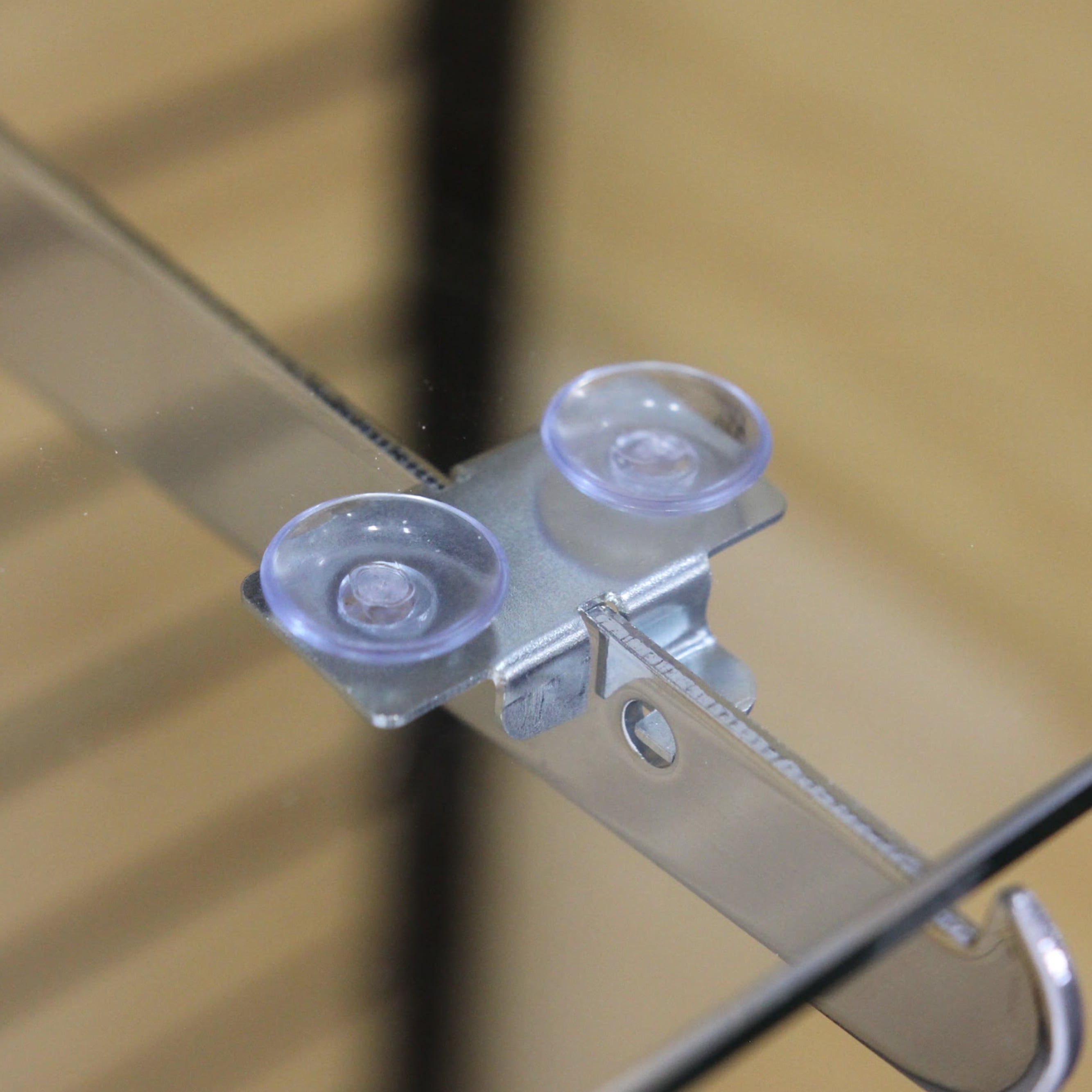 SSWBasics Rear/Center Lock-In Glass Shelf Rests with Rubber Bumpers - Pack of 8 - Glass Shelf Brackets  - Chrome Glass Shelf Clips with Two Clear Bumpers for Secure Glass Shelf Rest