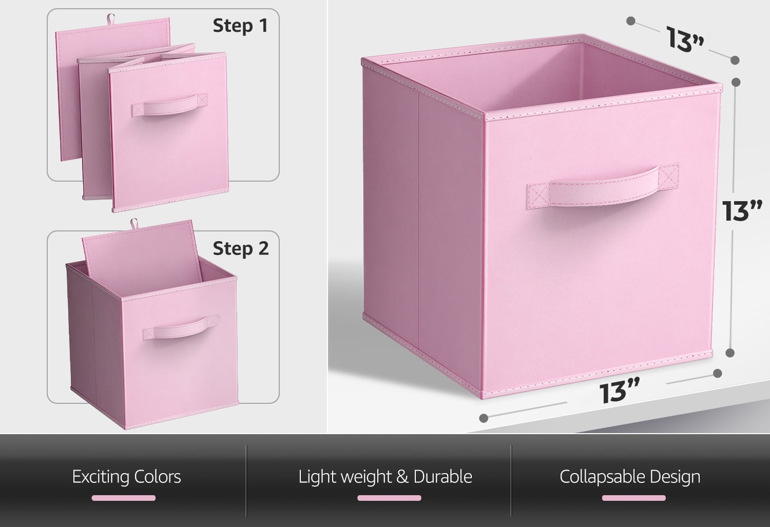 Sorbus 13" Foldable Fabric Storage Cube Bin, Pastel Pink (2 pack)