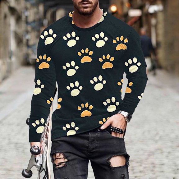 Taylonsss Men's Fashion Casual Round Neck Long Sleeve Pullover Printed T-Shirt with Soft Blend Fabric for Spring Summer Outdoor Daily Use