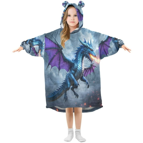 joogoo Wearable Blanket Hoodie Dragon Flying for Flannel Sherpa Pocket 3-14 YR M