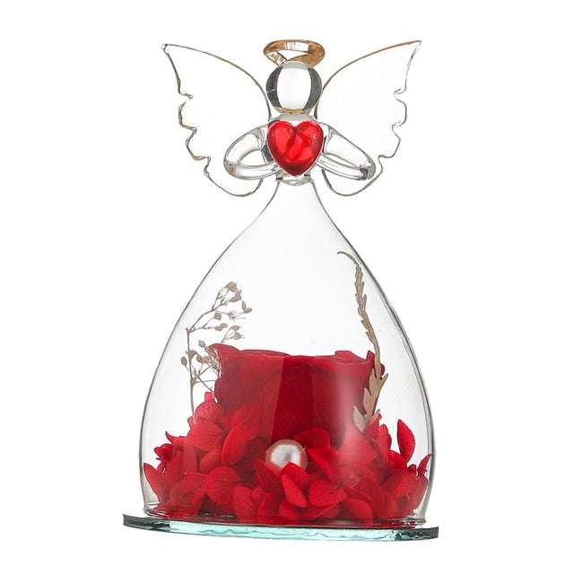 GUOOL Gift for Girlfriend Forever Rose In Angel Glass Cover Eternal Flowers Home Decor Red