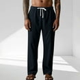 thumbnail image 2 of Dagegui Under $15 Mens Cotton Linen Pants Elastic Waist Drawstring Straight Leg Trouser Casual Loose Summer Beach Pant with Pocket Navy,S, 2 of 7