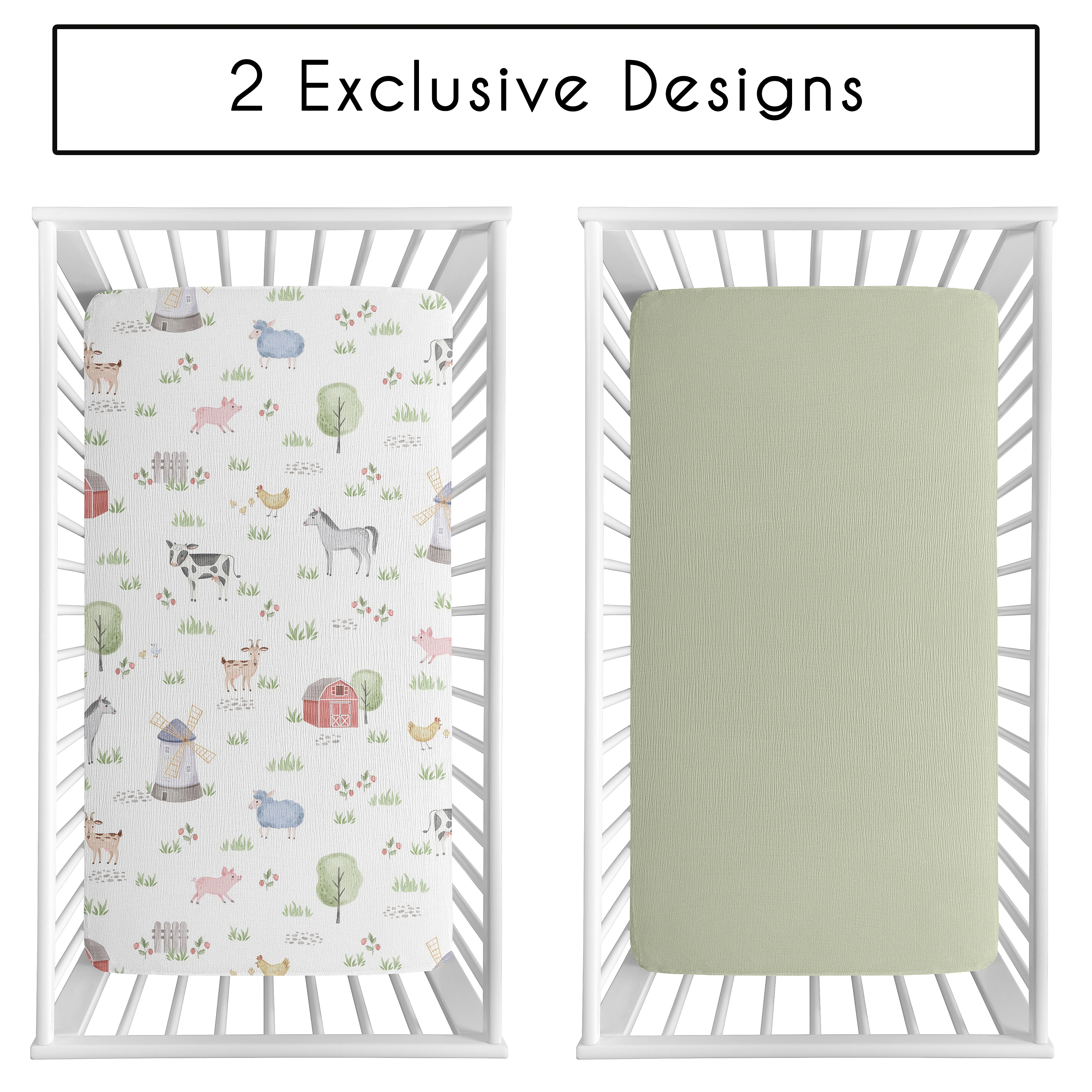 Sweet Jojo Designs Farm Animals Boy or Girl Gender Neutral Unisex 100% Cotton Muslin Fitted Crib Sheets Set 2 Piece