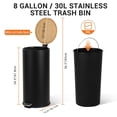 thumbnail image 2 of 8 Gallon Step Trash Can with Soft-Close Bamboo Lid, Stainless Steel Garbage Can with Removable Inner Bucket, 30L Round Trash Bin, Perfect for Kitchen, Bathroom, Living Room, Black, 2 of 7