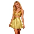 thumbnail image 5 of KHONTS Women's Shiny Metallic Wet Look Stretchy Flared Mini Skater Skirt Gold XXXL, 5 of 6