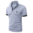 thumbnail image 2 of Bibifish Mens Polo Shirts Antler Stag Embroidery Contrast Accent Short Sleeve Shirts Classic Fit Business Wear Casual Tops, 2 of 4