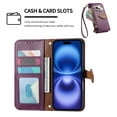 thumbnail image 2 of Wallet Case for iPhone 12 Pro / 12 Flip PU Leather Protective Kickstand Cover, with Lanyard & Crossbody Strap Shock-Absorbent Card Slots Zipper Pocket Leaf Design Magnetic Clasp Phone Case, Purple, 2 of 12