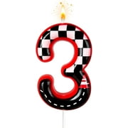 Black and White Plaid Digital Birthday Candles, Racing Theme Party Cake Decoration, Suitable for Cartoon Cars Theme (3)
