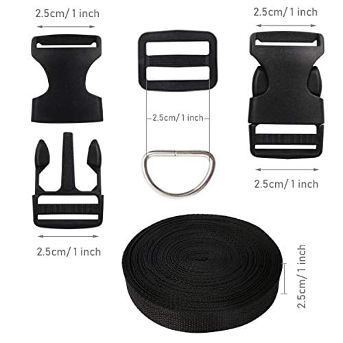 10 Set D Rings and Snap Hooks for Luggage Straps Belt Handles Pet Collar Woohome 20 Set Black Plastic Flat Side Release Buckles and Tri-Glide Slides with 17 Yards Nylon Webbing Straps