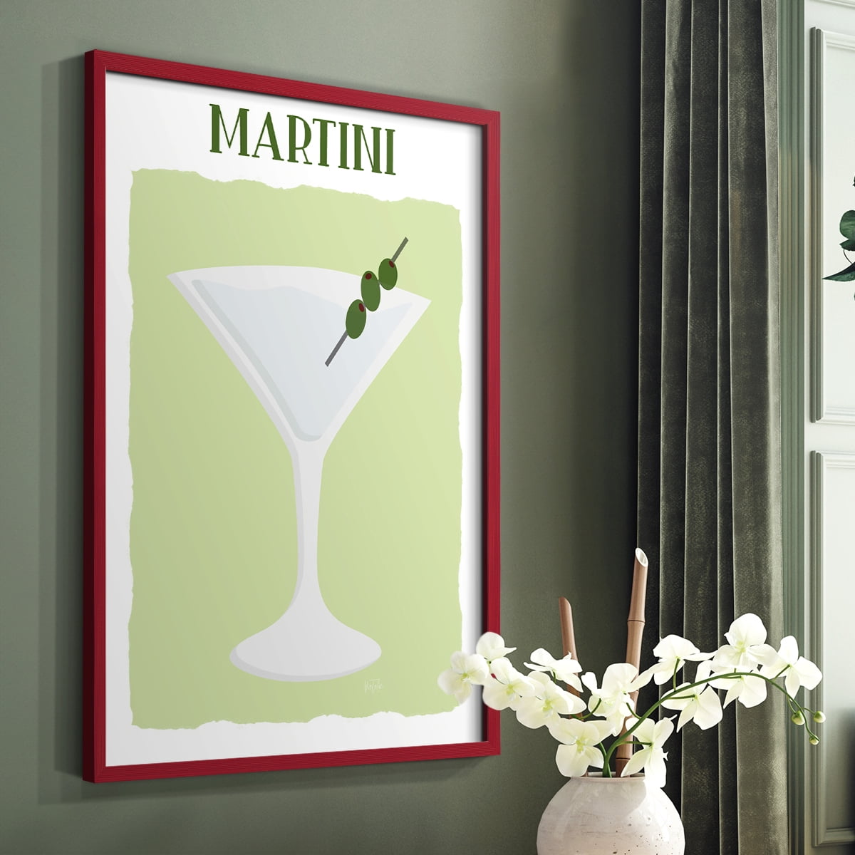 Martini in Red Solid Wood 11 x 14 Framed Print