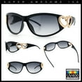 thumbnail image 2 of Womens Diva Wrap Around Double Heart Jewel Hinge Plastic Fashion Sunglasses Black Gold - Smoke, 2 of 7