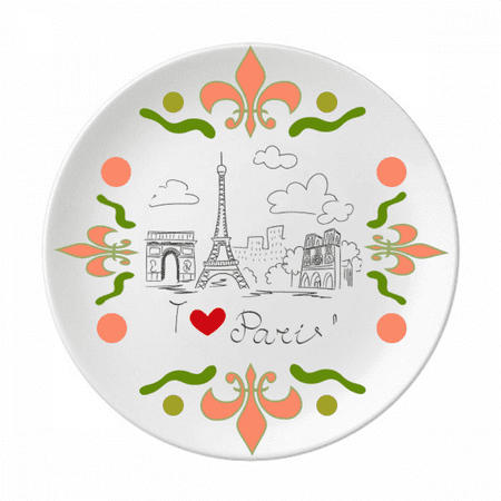 

I Love Paris France Eiffel Tower Line Flower Ceramics Plate Tableware Dinner Dish