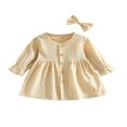 thumbnail image 1 of Tenues d'Automne 2 Pcs pour Filles Tout-Petits Robe Mignonne à Manches Longues Col en V avec Nœud pour Cheveux, 1 of 7