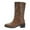 Brown, variant on Rokment Fall Winter Wide Mid Calf Boots for Women Leather Pointed Toe Chunky Heeled Riding Tall Boots