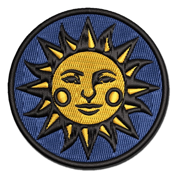 Heraldic Sun Face Applique Multi-Color Embroidered Iron-On Patch - 2.5 Inch Small