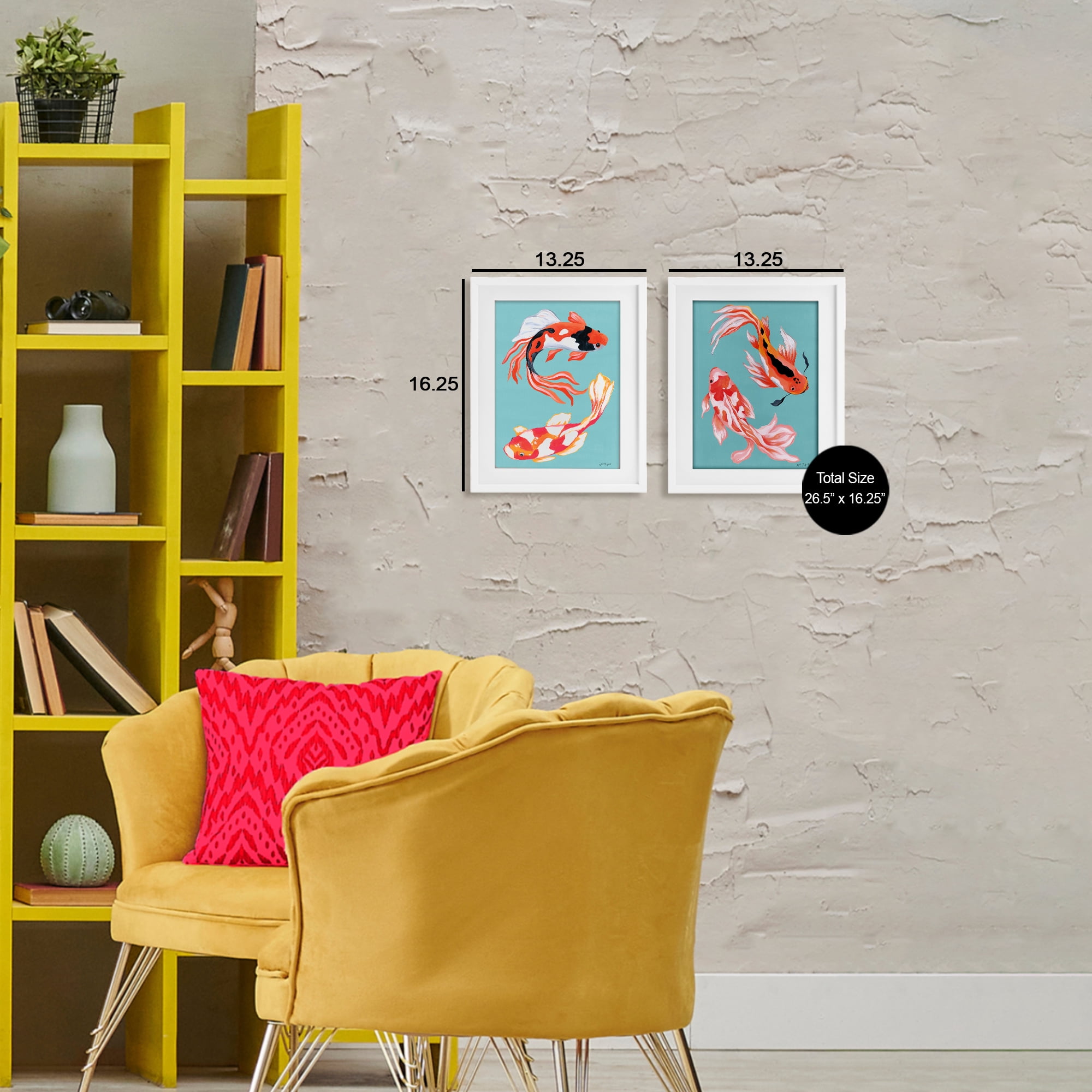 Stupell Industries Colorful Twin Koi 2 Piece White Framed Print Under Glass Set, design by Yvette St. Amant