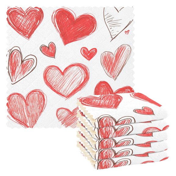 6 Pieces of Kitchen Towels 11x11Inch Kitchen Dish Cloths Kitchen Dish Towels Reuseable Cleaning Cloths Beautiful Red Love