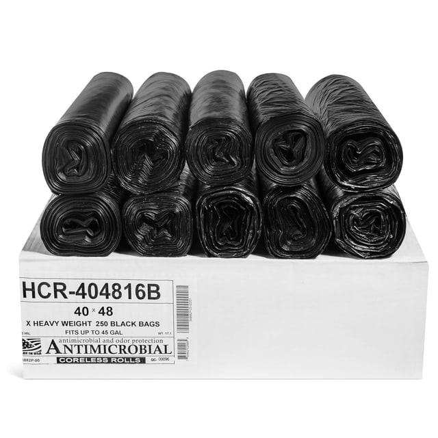 Bolsas de basura Aluf Plastics, 45 galones, 250 unidades, 16 micras, negras