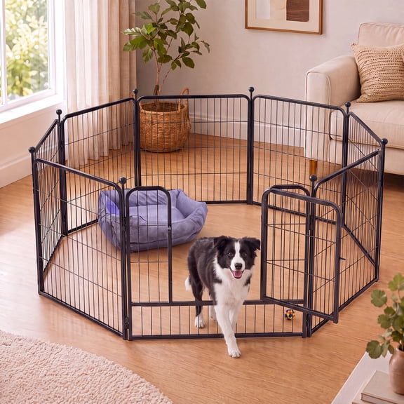 30" 8-Panel Foldable Metal Pet Playpen with Door, Black
