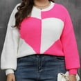 thumbnail image 5 of Fartey Women's Plus Size Sweaters Cute Heart Color Block Knit Pullover Sweater Loose Fit Long Sleeve Crew Neck Knitwear Cozy Fall Winter Warm Sweater Hot Pink L, 5 of 6