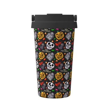 

KLL Pumpkin And Flying Bat Pattern Stainless Steel Vacuum Insulated Tumbler - Carry Insulated Coffee Mug - Reusable Insulated Cold Brew Iced Coffee Cup Thermos