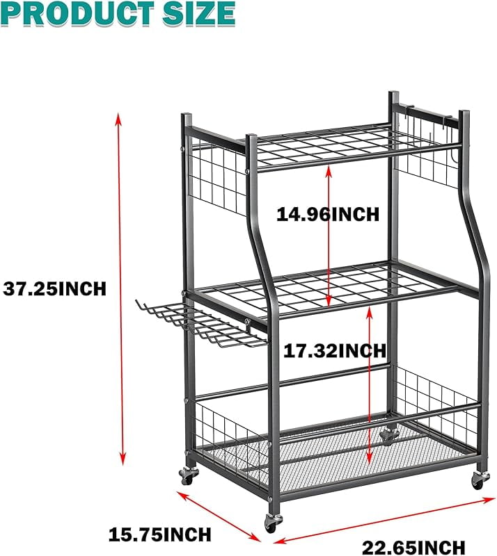 Garden Tool Organizer Stand, Garage Tool Storage Organization, Yard Tool Racks with lockable wheels, Fit for Long-Handled Tools/Rakes/Brooms