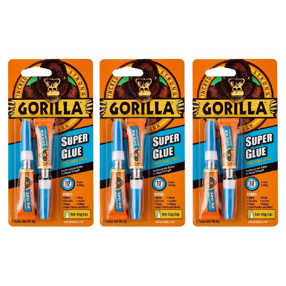 Gorilla Super Glue Heavy Duty Impact Tough 3g Clear 2 Count, 3 Pack