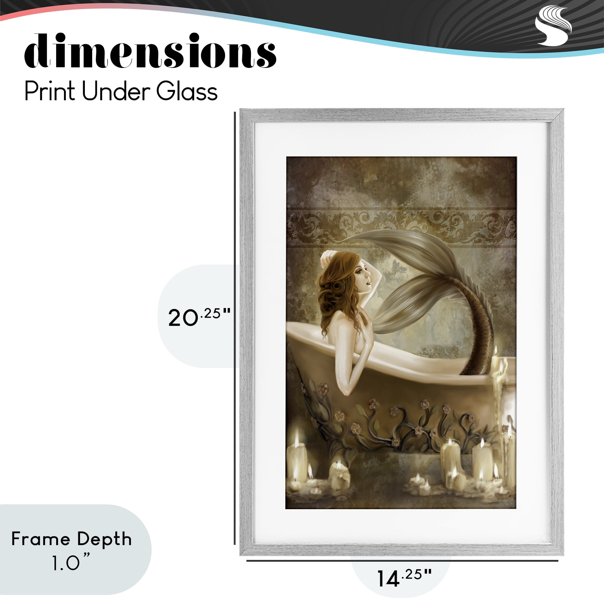 Stupell Industries Sepia Bath Time Mermaid Gray Framed Print Under Glass, design by Selina Fenech