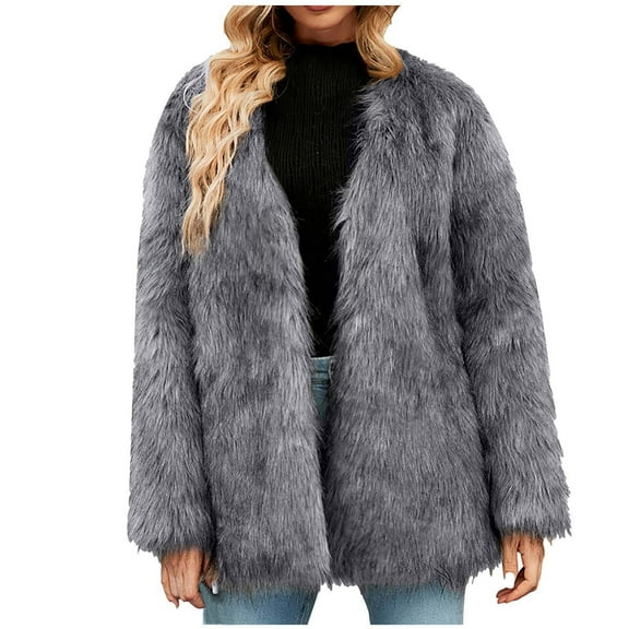 HOOJT Clearance! Women's Winter Faux Furs Coats Long Sleeve Lapel Button Down Pockets Fleece Jacket Casual Trendy Outerwear