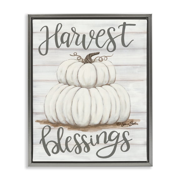 Stupell Industries French Country Harvest Belssings White Pumpkins Gray Floating Frame Canvas Art, 25 x 31, by Sara Baker
