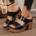 thumbnail image 3 of Rokment Womens Platform High Heels Dressy Slides Slippers Sandals Ladies Fashion Casual Leather Chunky Block Heeled Slip on Dress Summer Shoes Business Office Work Black Size 6, 3 of 8