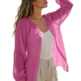 thumbnail image 4 of QASIEATN Women's Summer Solid Color Thin Balloon Sleeve Retro Vacation Style Cotton Linen Sun Shirt Women's Blouse Fall Fashion Outfits, 4 of 9