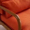 thumbnail image 6 of Accent Chair with Cushion, Mid-Century Modern High Back Reading Armchair with Wood Armrest, Upholstered Linen Lounge Chair Solid Wood Side Chair for Living Room Bedroom Apartment, Orange, 6 of 10