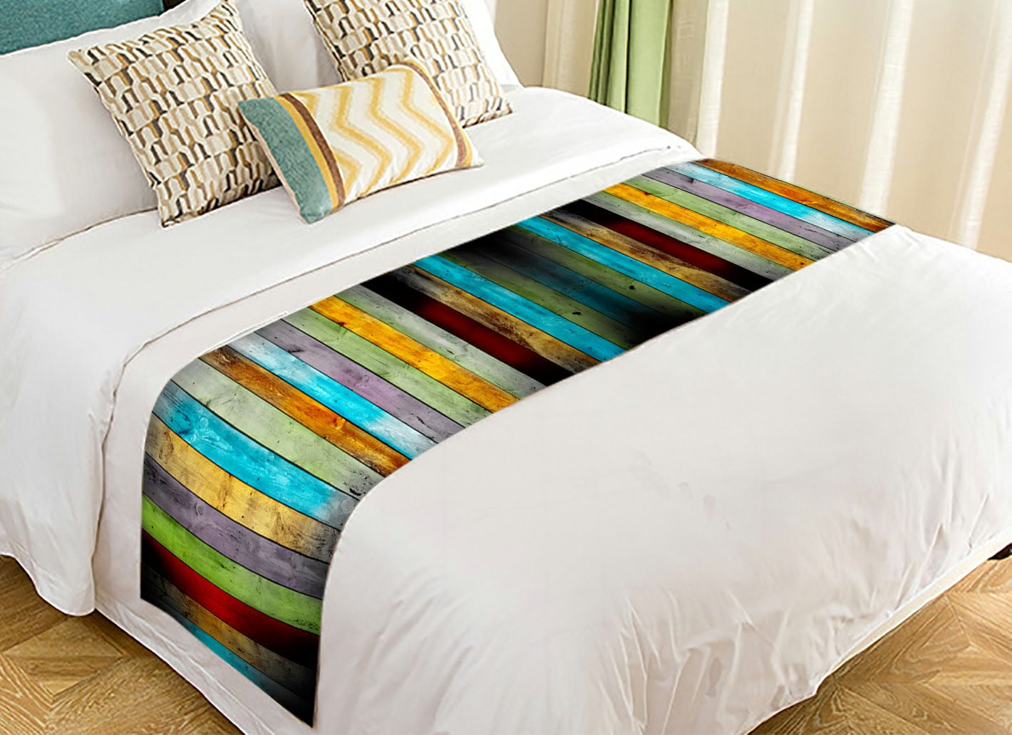 ZKGK Vertical Stripes Wood Bed Runner Bedding Scarf Bedding Decor 20x95