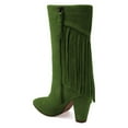 thumbnail image 3 of YDN Women Classic Tassel Fringes Cone High Heel Boots Mid Calf Booties Pointed Closed Toe Side Zipper Casual Shoes Size 5 Green, 3 of 5