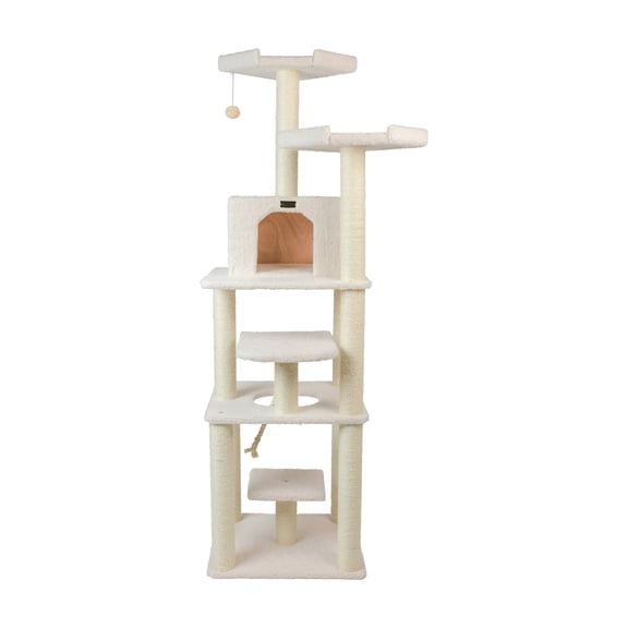 Armarkat 78-in Real Wood Cat Tree & Condo Scratching Post Tower, Beige
