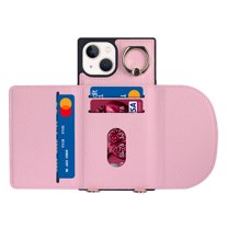 ELEHOLD for iPhone 14 6.1 inch Case, Adjustable Lanyard Crossbody Case with Metal Ring Card Slot Wallet Pocket Anti-Scratch Shockproof Case for iPhone 14,Pink
