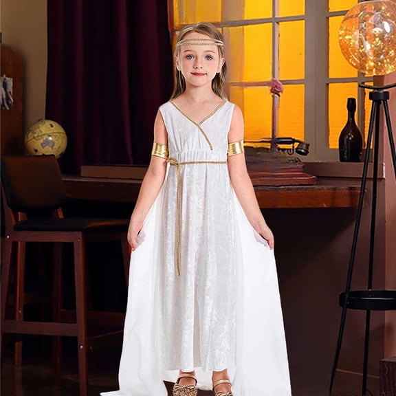 Elegant Greek Mythology for Girls Halloween and School Performance White Cape Gown Dress Girls Summer Dress Cassual Formal Dresses Cute Sun Dresses