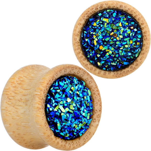 Body Candy Womens 2PC 9/16" Wood BlueTextured Stone Saddle Plugs Double Flare Plug Ear Plug Gauges 14mm