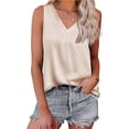 thumbnail image 1 of Camiseta sin mangas de satén con cuello en V para mujer, chaleco sin mangas de verano de Color puro holgado para uso diario, 1 of 6
