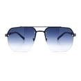 thumbnail image 2 of Mens Luxury Large Rectangle Designer Rimless Metal Rim Mogul Sunglasses Gunmetal Blue - Navy, 2 of 5
