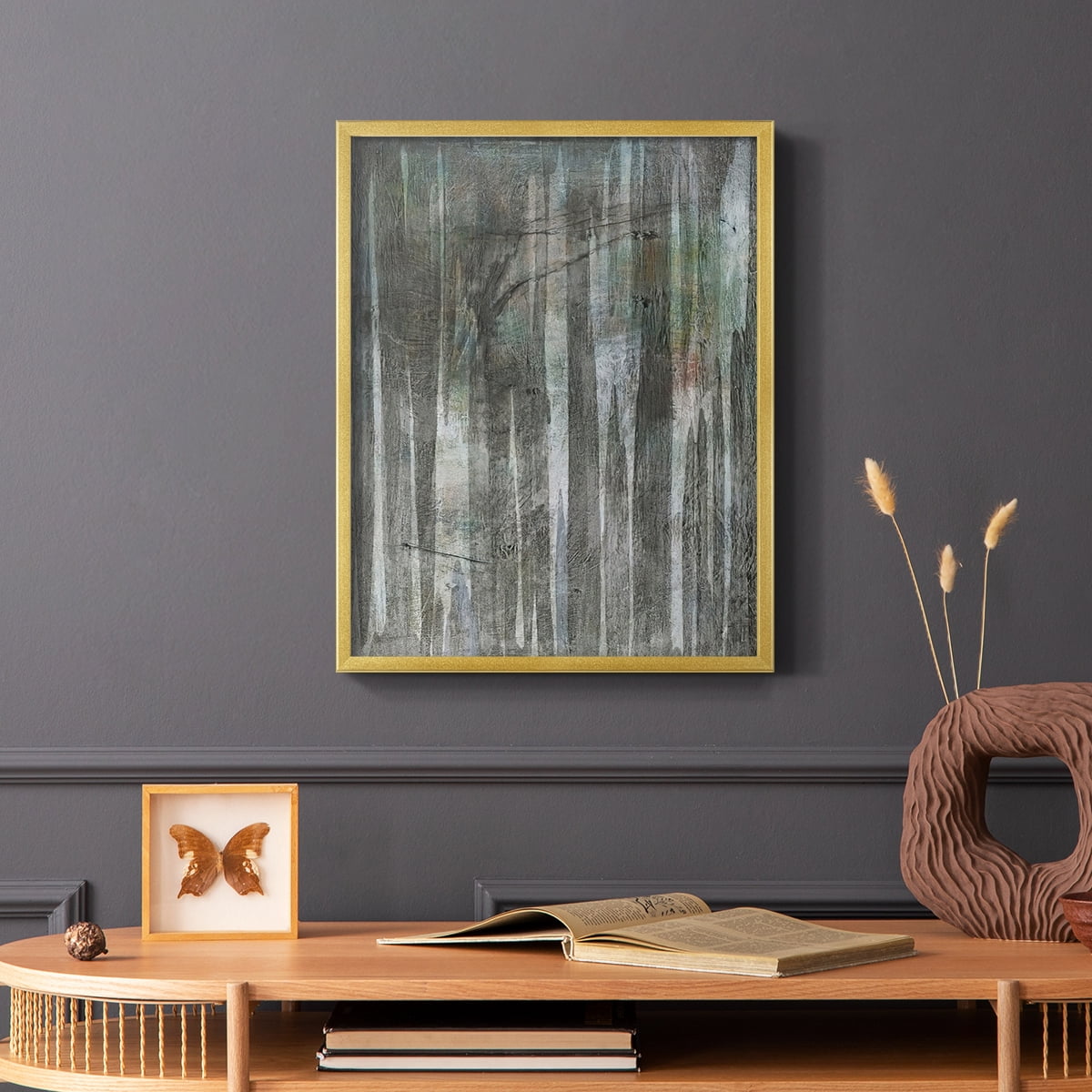 Birch Forest Abstracts II Framed Print in Gold Solid Wood Framed Print No Nail Hanging
