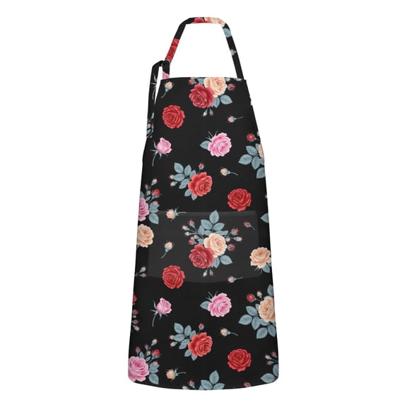 Pioneer Flower Floral Print Pattern Apron for Women and Men, Cotton Linen Waterproof with Pockets, Adjustable, 33x27 Inch for Kitchen, Gardening, BBQ, Salon